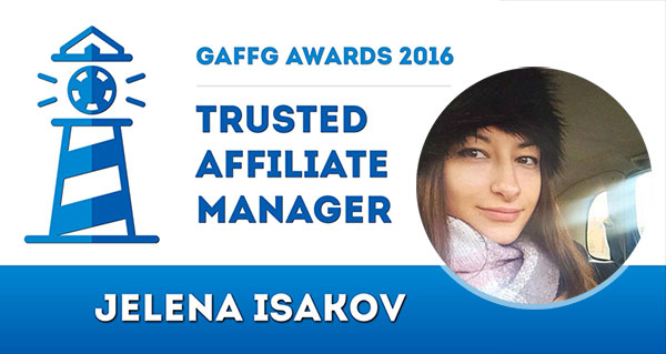 Jelena Isakov Gaffg winner for Trusted Affiliate Manager