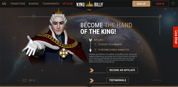 King Billy casino affiliate program