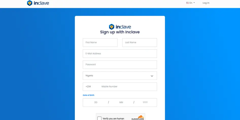 The Sign up with Inclave form with fields for name, email, password, and phone number.