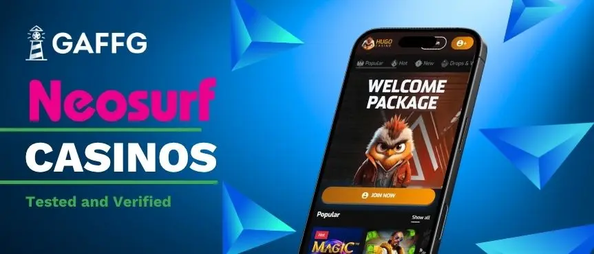 GAFFG banner for Tested and Verified Neosurf Casinos showing a mobile phone.