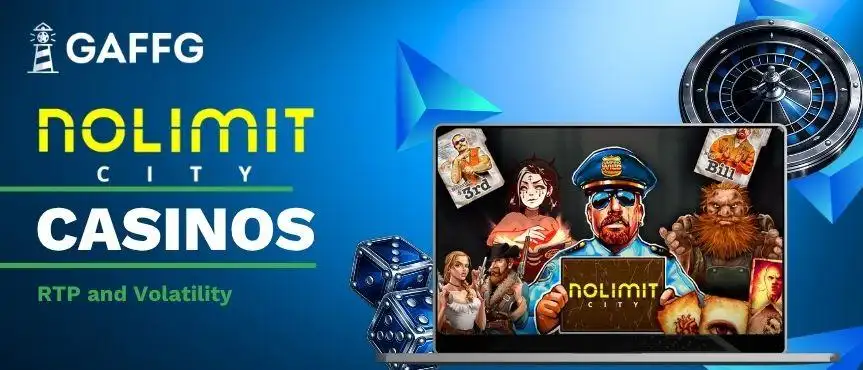Nolimit City Casinos banner showing games on a laptop with dice and roulette.