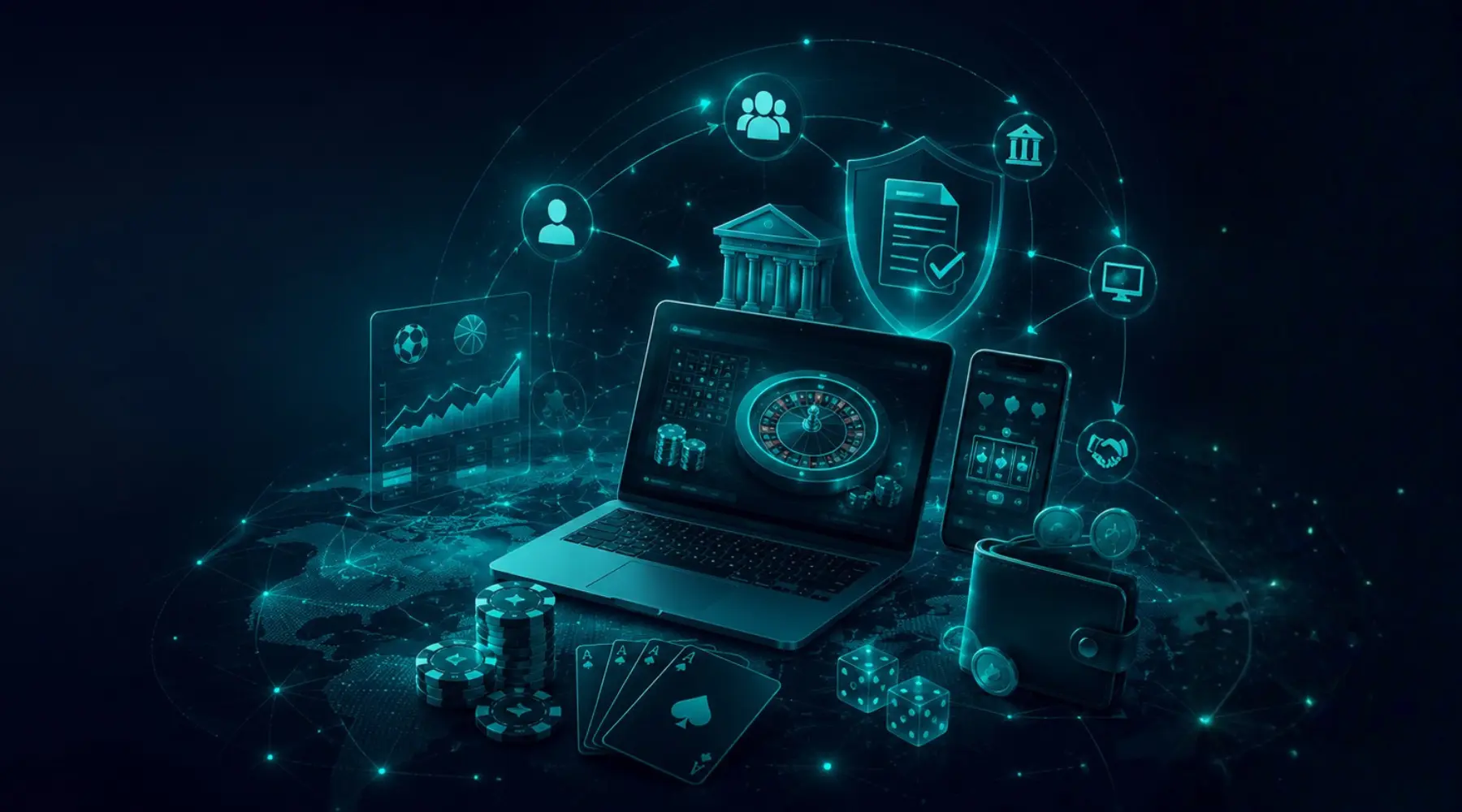 Online gambling industry guide featuring casino technology, payment systems, regulation, and sports betting.