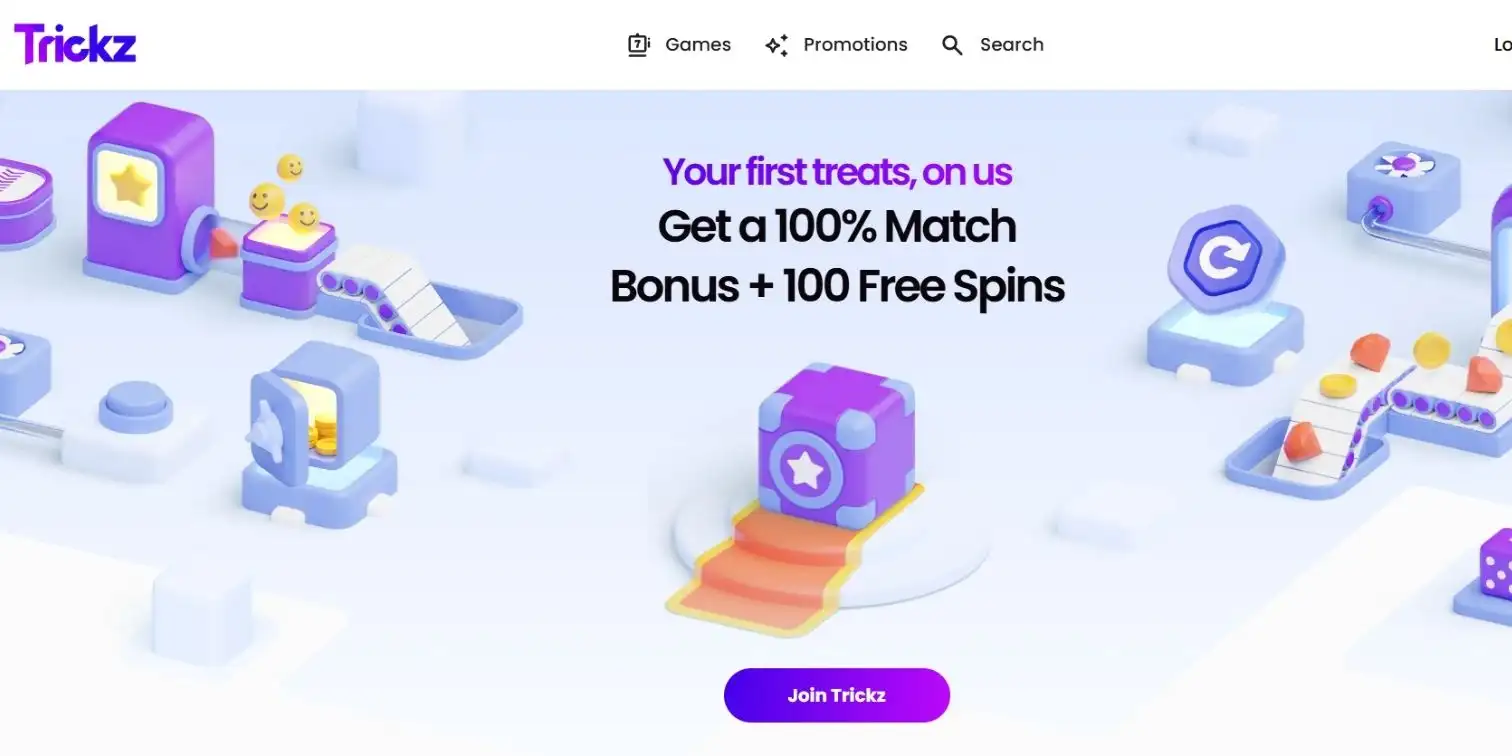 Trickz Casino with 100% match bonus, 100 FS and button for Siru players.