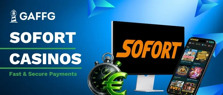 GAFFG Sofort Casinos banner featuring a stopwatch, Euro symbol, and mobile slot games.