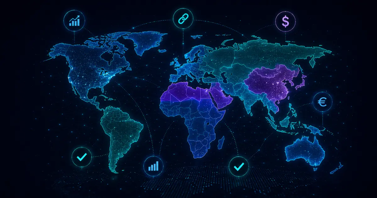 Glowing global map visual representing regional differences in affiliate CPA rates.