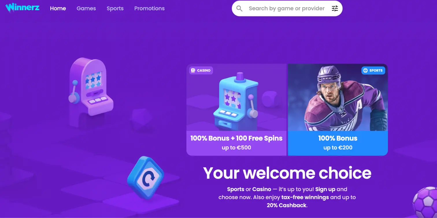 Winnerz Casino welcome choice promotion for sports betting and online casino bonuses