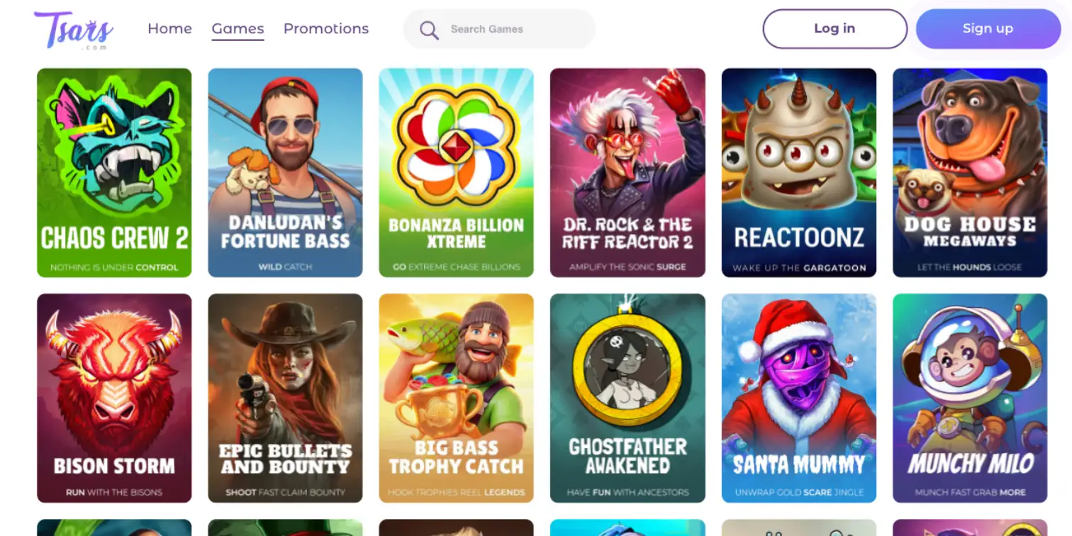 Tsars Casino Lobby Overview Games